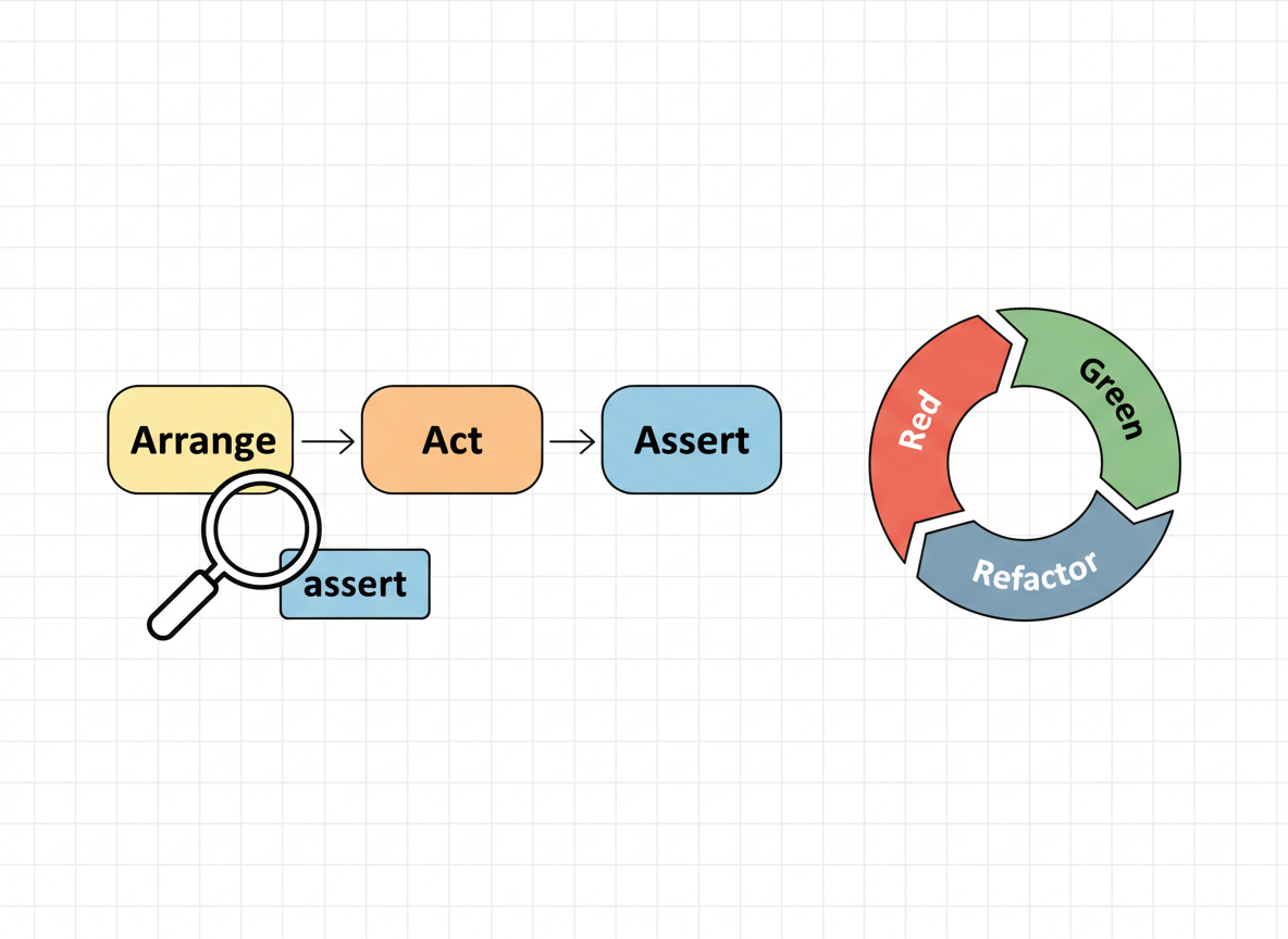 Testtänkande — små assertioner, AAA, röd→grön→refaktorering — illustration 8