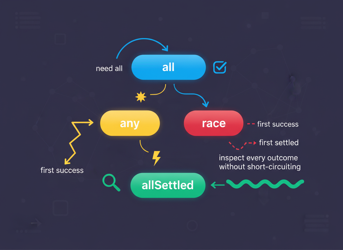 Promise.all / any / race / allSettled — اختيار الأداة المناسبة — رسم توضيحي 8