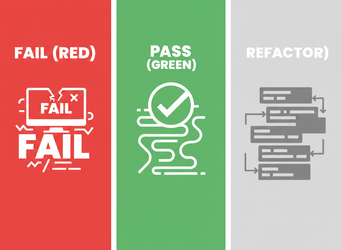 Testtänkande — små assertioner, AAA, röd→grön→refaktorering — illustration 4