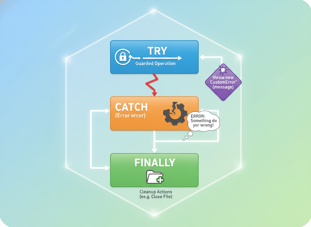 try/catch/finally, throw ja mukautetut virheet — kuvitus 1