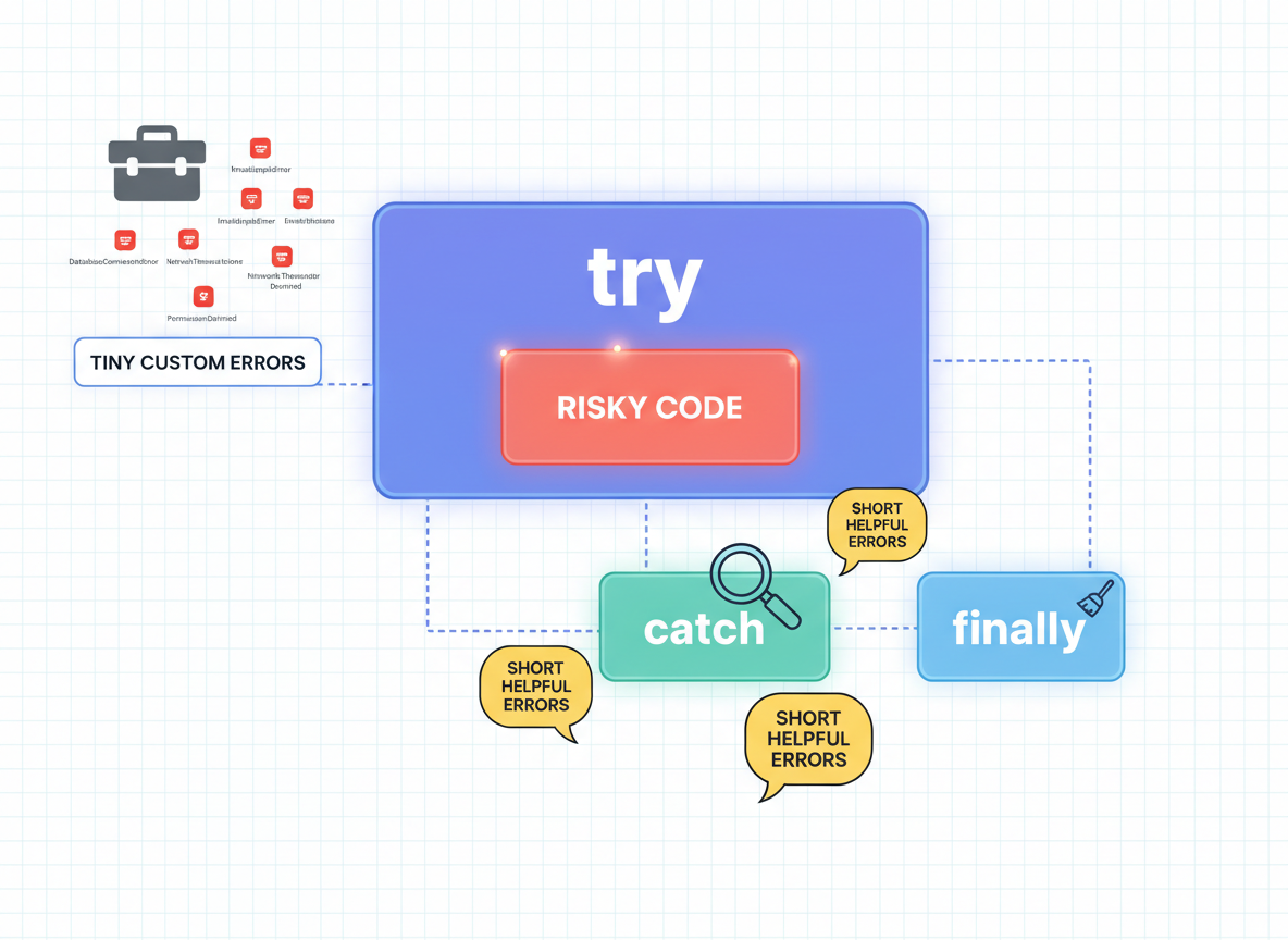 try/catch/finally, throw ja mukautetut virheet — kuvitus 8
