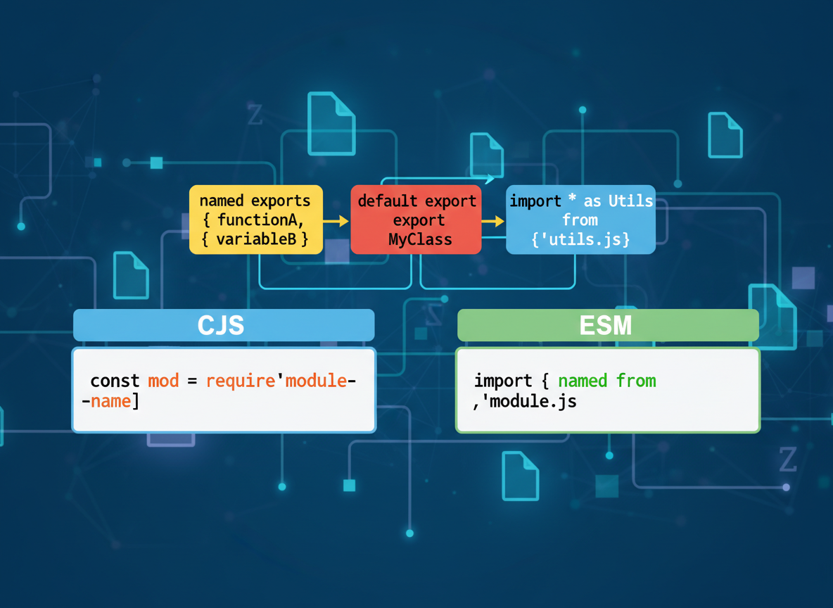Dasar ESM — import/export, default vs bernama — ilustrasi 8