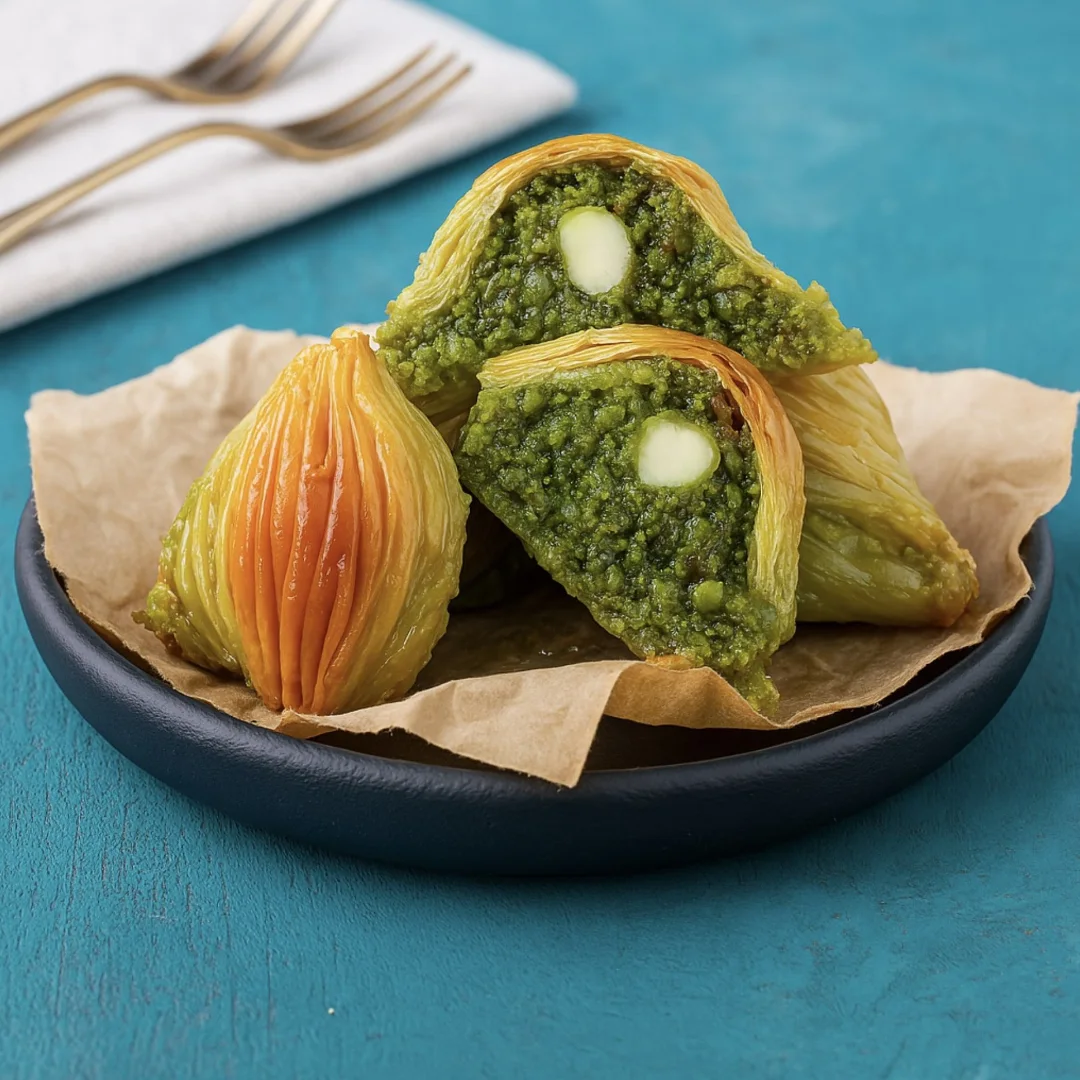 Fresh pistachio baklava pastries
